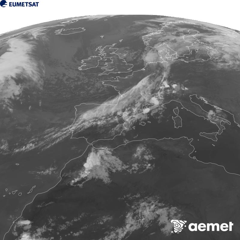 Esta imagen se genera utilizando informaci�n del canal Infrarrojo 10.5 �m del sat�lite METEOSAT-12, perteneciente a la tercera generaci�n de sat�lites Meteosat (MTG). Para que la imagen se asemeje m�s a la percepci�n del ojo humano, la escala de grises est� invertida. Las horas indicadas se refieren a la pen�nsula (una hora menos en las Islas Canarias).&nbsp;martes, 08 septiembre 2026 a las 22:00