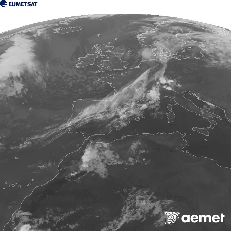 Esta imagen se genera utilizando informaci�n del canal Infrarrojo 10.5 �m del sat�lite METEOSAT-12, perteneciente a la tercera generaci�n de sat�lites Meteosat (MTG). Para que la imagen se asemeje m�s a la percepci�n del ojo humano, la escala de grises est� invertida. Las horas indicadas se refieren a la pen�nsula (una hora menos en las Islas Canarias).&nbsp;martes, 08 septiembre 2026 a las 23:00