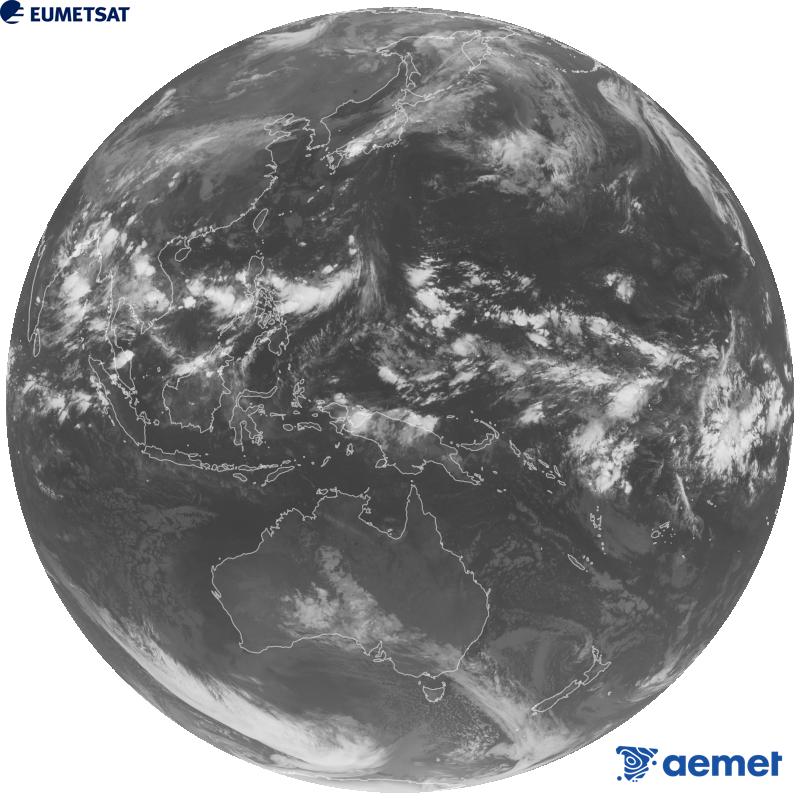 Japoniako Himawari-9 satelite geoegonkorraren kanal infragorriaren irudi globala (10.4 �m uhin-luzera). Ordu horiek penintsulari dagozkio (ordubete gutxiago Kanariar Uharteetan).&nbsp;asteartea, 2026ko irailak 08, ordua: 23:00