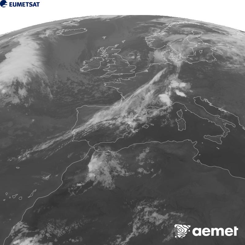 Esta imagen se genera utilizando informaci�n del canal Infrarrojo 10.5 �m del sat�lite METEOSAT-12, perteneciente a la tercera generaci�n de sat�lites Meteosat (MTG). Para que la imagen se asemeje m�s a la percepci�n del ojo humano, la escala de grises est� invertida. Las horas indicadas se refieren a la pen�nsula (una hora menos en las Islas Canarias).&nbsp;mi�rcoles, 09 septiembre 2026 a las 00:00