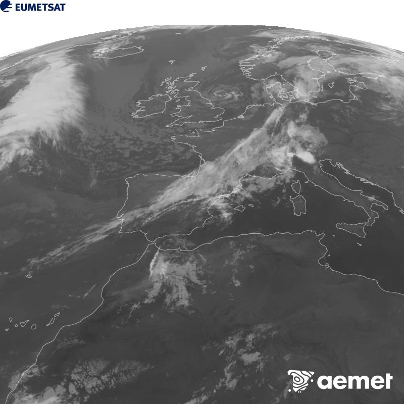 Esta imatge es genera utilitzant informaci� del canal Infraroig 10.5 �m del sat�l�lit METEOSAT-12, pertanyent a la tercera generaci� de sat�l�lits Meteosat (MTG). Perqu� la imatge s'assemble m�s a la percepci� de l'ull hum�, l'escala de grises est� invertida. Les hores indicades es referixen a la pen�nsula (una hora menys a les Illes Can�ries).&nbsp;dimecres, 9 de setembre  2026 02:00