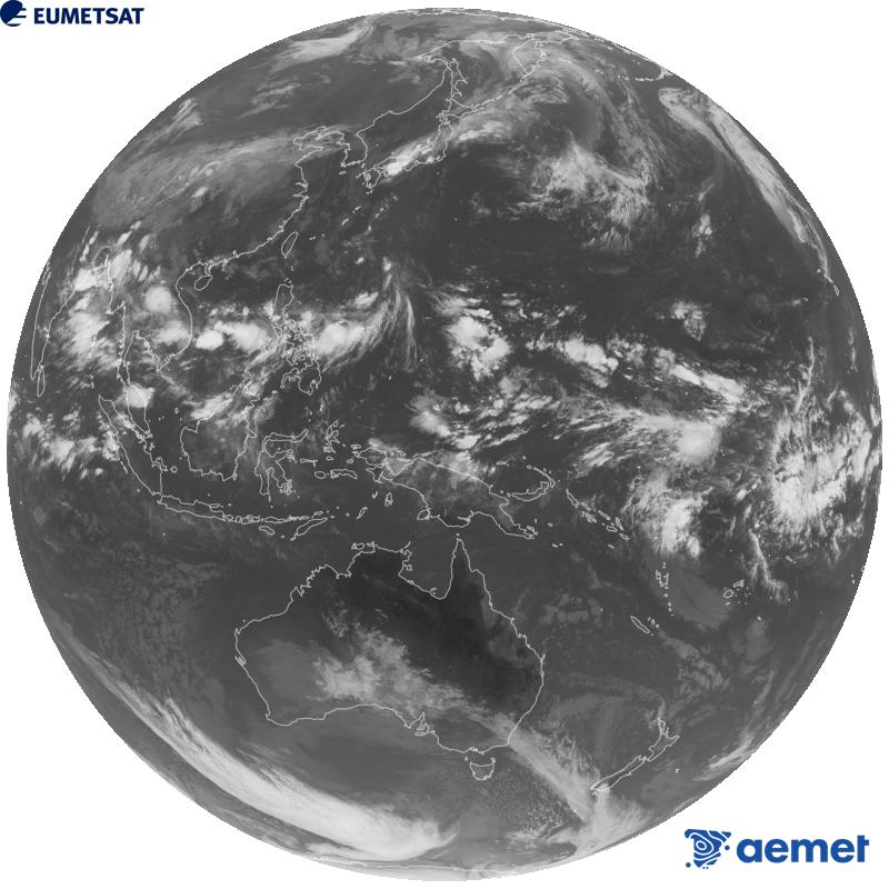Japoniako Himawari-9 satelite geoegonkorraren kanal infragorriaren irudi globala (10.4 �m uhin-luzera). Ordu horiek penintsulari dagozkio (ordubete gutxiago Kanariar Uharteetan).&nbsp;asteazkena, 2026ko irailak 09, ordua: 02:00