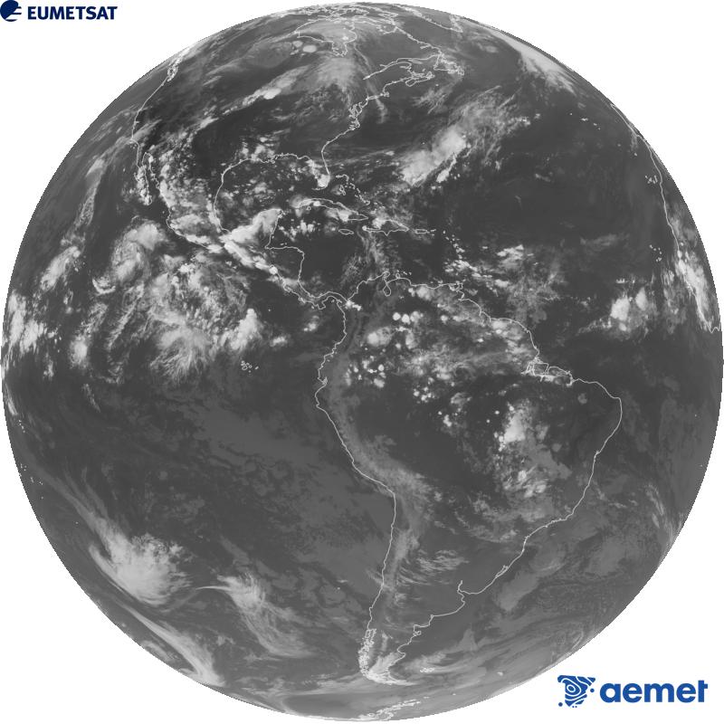Imatge global del canal infraroig (longitud d'ona 10.3 �m) del sat�l�lit geoestacionari estatunidenc GOES-19. Les hores indicades es refereixen a la pen�nsula (una hora menys a les Illes Can�ries).&nbsp;dimecres, 9 de setembre  2026 02:00