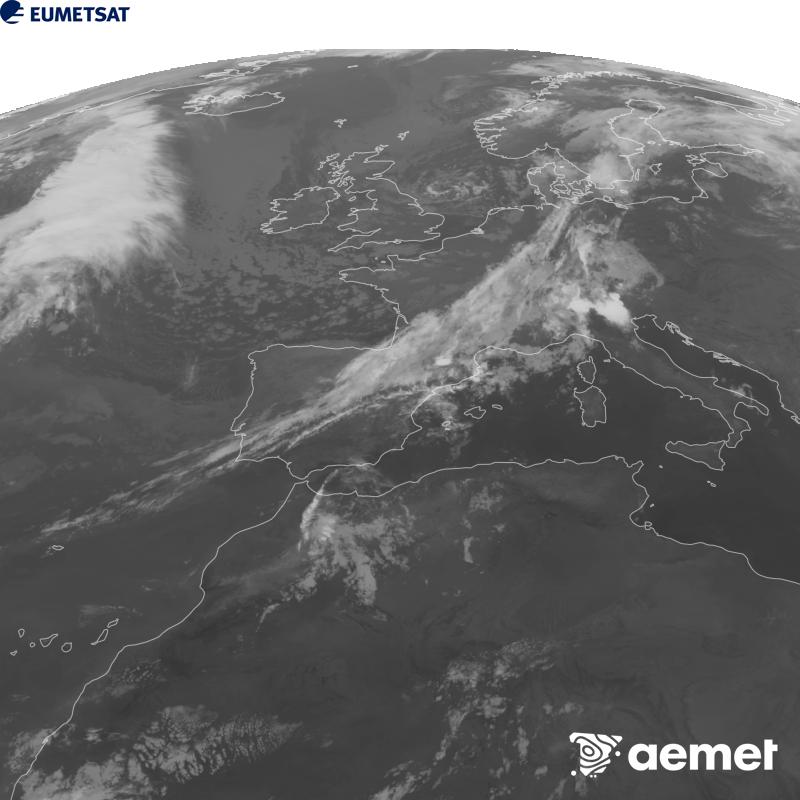 Esta imatge es genera utilitzant informaci� del canal Infraroig 10.5 �m del sat�l�lit METEOSAT-12, pertanyent a la tercera generaci� de sat�l�lits Meteosat (MTG). Perqu� la imatge s'assemble m�s a la percepci� de l'ull hum�, l'escala de grises est� invertida. Les hores indicades es referixen a la pen�nsula (una hora menys a les Illes Can�ries).&nbsp;dimecres, 9 de setembre  2026 03:00