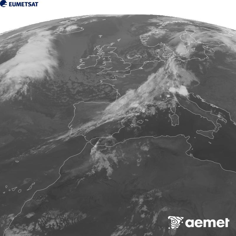 Esta imatge es genera utilitzant informaci� del canal Infraroig 10.5 �m del sat�l�lit METEOSAT-12, pertanyent a la tercera generaci� de sat�l�lits Meteosat (MTG). Perqu� la imatge s'assemble m�s a la percepci� de l'ull hum�, l'escala de grises est� invertida. Les hores indicades es referixen a la pen�nsula (una hora menys a les Illes Can�ries).&nbsp;dimecres, 9 de setembre  2026 04:00