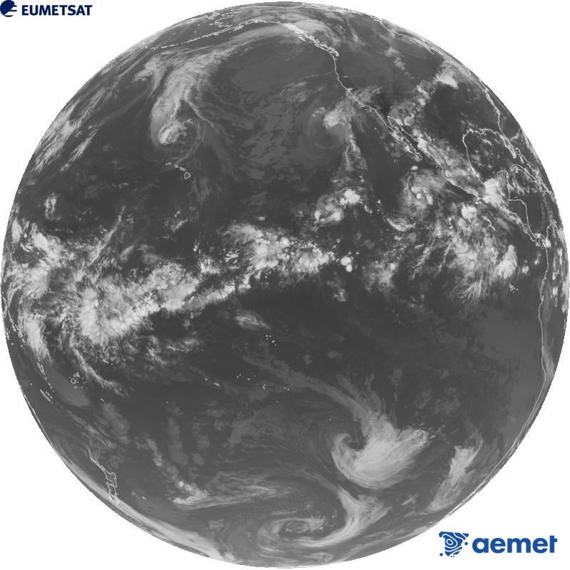 GOES-18 satelite estatubatuarraren kanal infragorriaren irudi globala (10.3 �m uhin-luzera). Ordu horiek penintsulari dagozkio (ordubete gutxiago Kanariar Uharteetan).&nbsp;asteazkena, 2026ko irailak 09, ordua: 05:00
