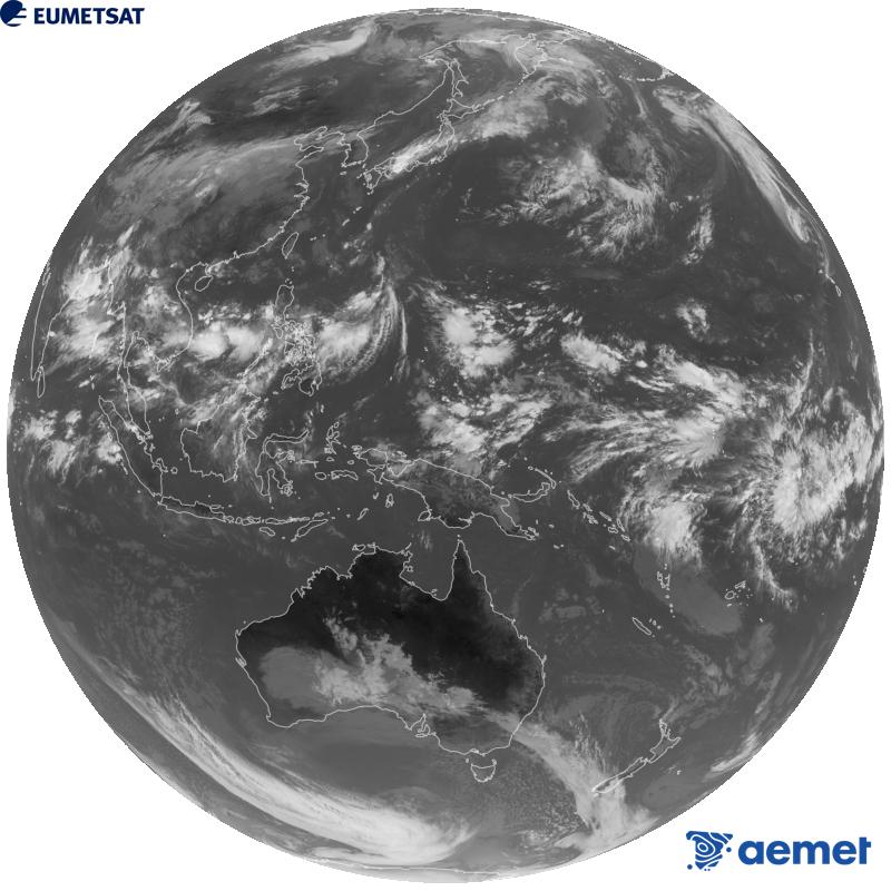 Japoniako Himawari-9 satelite geoegonkorraren kanal infragorriaren irudi globala (10.4 �m uhin-luzera). Ordu horiek penintsulari dagozkio (ordubete gutxiago Kanariar Uharteetan).&nbsp;asteazkena, 2026ko irailak 09, ordua: 05:00