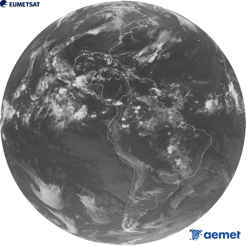 Imatge global del canal infraroig (longitud d'ona 10.3 �m) del sat�l�lit geoestacionari estatunidenc GOES-19. Les hores indicades es refereixen a la pen�nsula (una hora menys a les Illes Can�ries).&nbsp;dimecres, 9 de setembre  2026 05:00