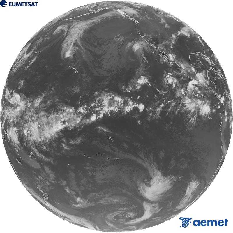 GOES-18 satelite estatubatuarraren kanal infragorriaren irudi globala (10.3 �m uhin-luzera). Ordu horiek penintsulari dagozkio (ordubete gutxiago Kanariar Uharteetan).&nbsp;asteazkena, 2026ko irailak 09, ordua: 08:00