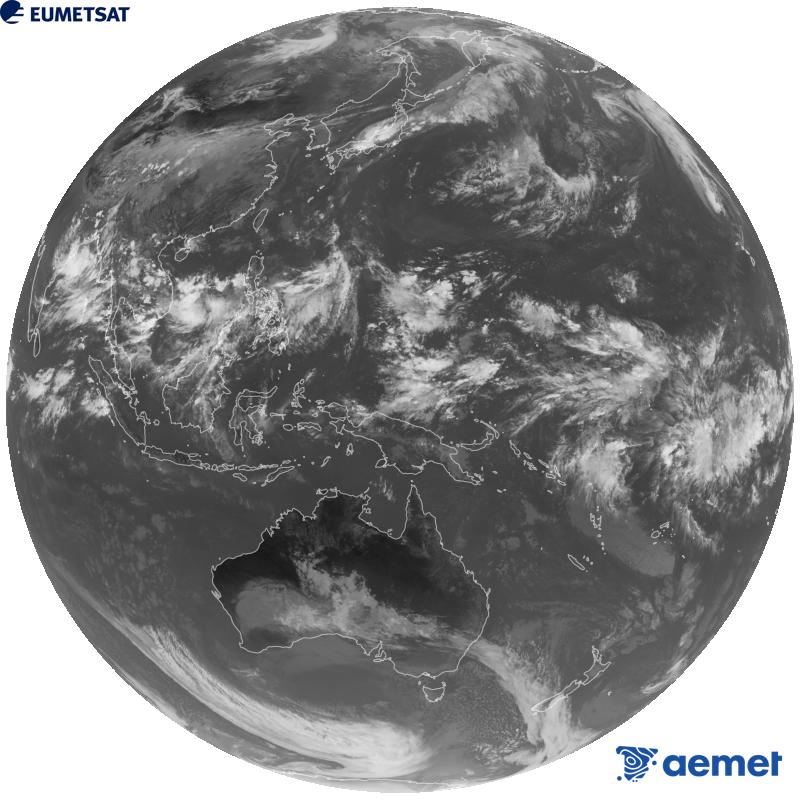 Japoniako Himawari-9 satelite geoegonkorraren kanal infragorriaren irudi globala (10.4 �m uhin-luzera). Ordu horiek penintsulari dagozkio (ordubete gutxiago Kanariar Uharteetan).&nbsp;asteazkena, 2026ko irailak 09, ordua: 08:00