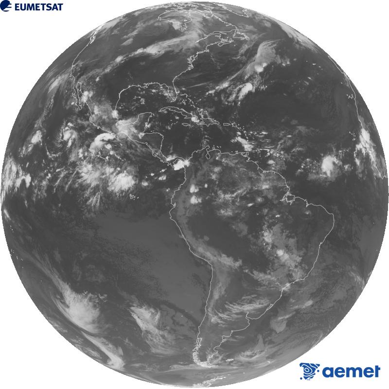 GOES-19 satelite geoegonkorraren kanal infragorriaren irudi globala (10.3 �m uhin-luzera). Ordu horiek penintsulari dagozkio (ordubete gutxiago Kanariar Uharteetan).&nbsp;asteazkena, 2026ko irailak 09, ordua: 08:00