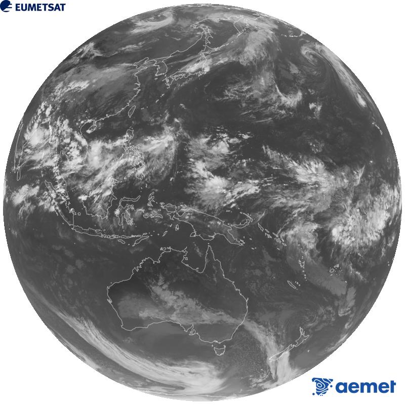 Japoniako Himawari-9 satelite geoegonkorraren kanal infragorriaren irudi globala (10.4 �m uhin-luzera). Ordu horiek penintsulari dagozkio (ordubete gutxiago Kanariar Uharteetan).&nbsp;asteazkena, 2026ko irailak 09, ordua: 11:00