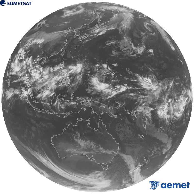 Japoniako Himawari-9 satelite geoegonkorraren kanal infragorriaren irudi globala (10.4 �m uhin-luzera). Ordu horiek penintsulari dagozkio (ordubete gutxiago Kanariar Uharteetan).&nbsp;asteazkena, 2026ko irailak 09, ordua: 14:00