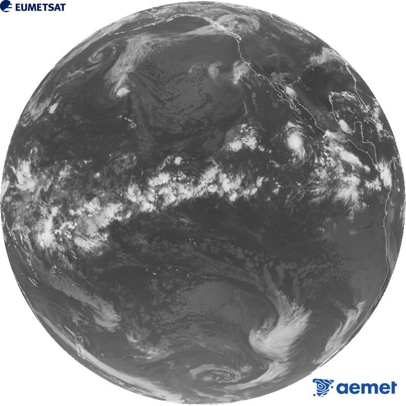 Imagen global del canal infrarrojo (longitud de onda 10.3 �m) del sat�lite estadounidense GOES-18. Las horas indicadas se refieren a la pen�nsula (una hora menos en las Islas Canarias).&nbsp;mi�rcoles, 09 septiembre 2026 a las 17:00