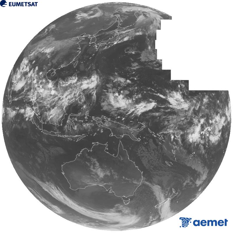 Japoniako Himawari-9 satelite geoegonkorraren kanal infragorriaren irudi globala (10.4 �m uhin-luzera). Ordu horiek penintsulari dagozkio (ordubete gutxiago Kanariar Uharteetan).&nbsp;asteazkena, 2026ko irailak 09, ordua: 17:00