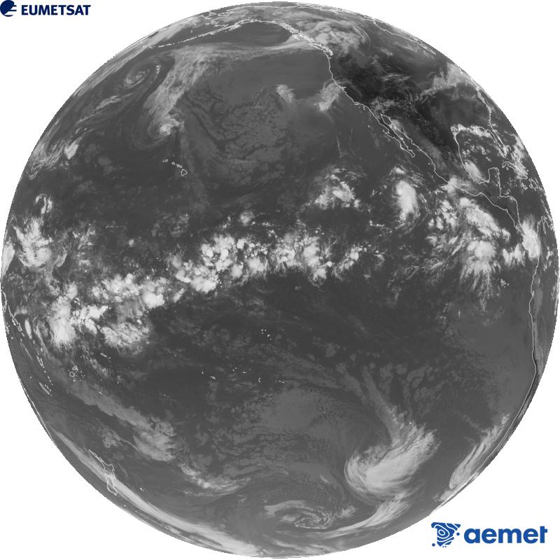 Imagen global del canal infrarrojo (longitud de onda 10.3 �m) del sat�lite estadounidense GOES-18. Las horas indicadas se refieren a la pen�nsula (una hora menos en las Islas Canarias).&nbsp;mi�rcoles, 09 septiembre 2026 a las 20:00