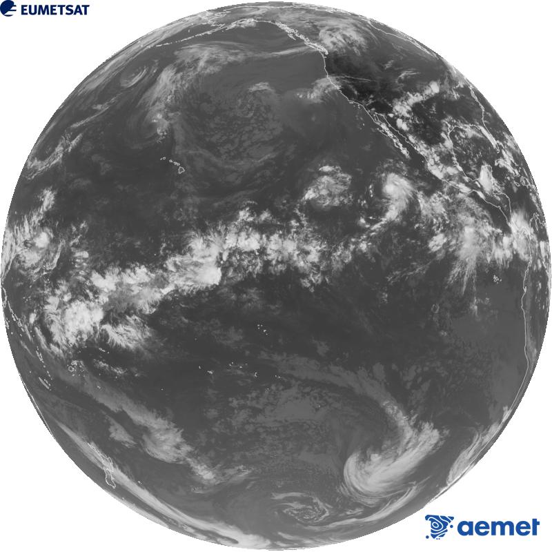 Imagen global del canal infrarrojo (longitud de onda 10.3 �m) del sat�lite estadounidense GOES-18. Las horas indicadas se refieren a la pen�nsula (una hora menos en las Islas Canarias).&nbsp;jueves, 10 septiembre 2026 a las 02:00