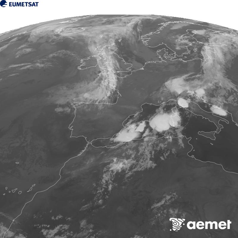 Esta imaxe x�rase utilizando informaci�n da canle Infravermella 10.5 �m do sat�lite METEOSAT-12, pertencente � terceira xeraci�n de sat�lites Meteosat (MTG). Para que a imaxe se asemelle m�is � percepci�n do ollo humano, a escala de grises est� investida. As horas indicadas ref�rense � pen�nsula (unha hora menos nas Illas Canarias).&nbsp;xoves, 10 setembro  2026 04:00