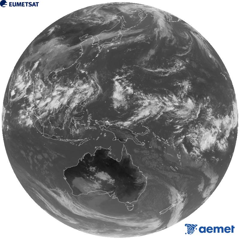 Imatge global del canal infraroig (longitud d'ona 10.4 �m) del sat�l�lit geoestacionari japon�s Himawari-9. Les hores indicades es refereixen a la pen�nsula (una hora menys a les Illes Can�ries).&nbsp;dijous, 10 de setembre  2026 05:00