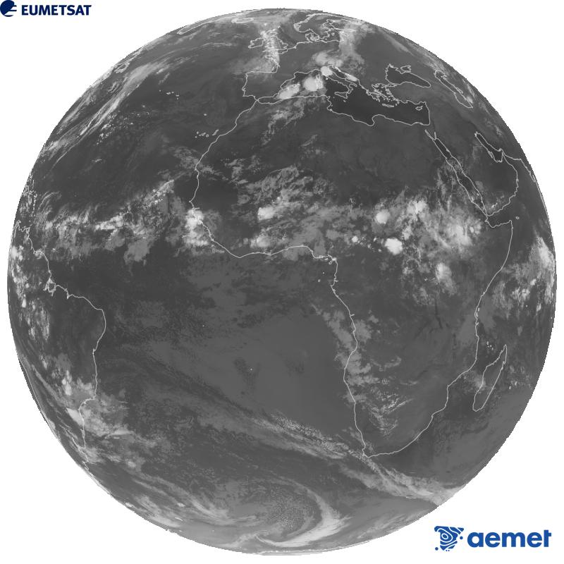 Imagen global del canal infrarrojo (longitud de onda 10.5 �m) del sat�lite geoestacionario europeo Meteosat-12, perteneciente a la tercera generaci�n de sat�lites Meteosat. Las horas indicadas se refieren a la pen�nsula (una hora menos en las Islas Canarias).&nbsp;jueves, 10 septiembre 2026 a las 05:00