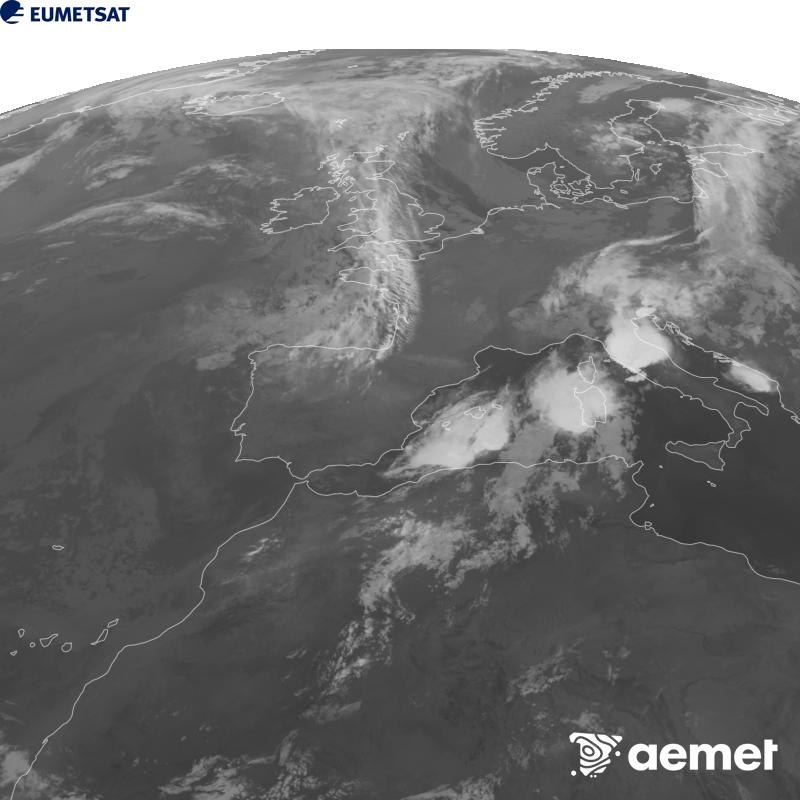 Esta imaxe x�rase utilizando informaci�n da canle Infravermella 10.5 �m do sat�lite METEOSAT-12, pertencente � terceira xeraci�n de sat�lites Meteosat (MTG). Para que a imaxe se asemelle m�is � percepci�n do ollo humano, a escala de grises est� investida. As horas indicadas ref�rense � pen�nsula (unha hora menos nas Illas Canarias).&nbsp;xoves, 10 setembro  2026 06:00