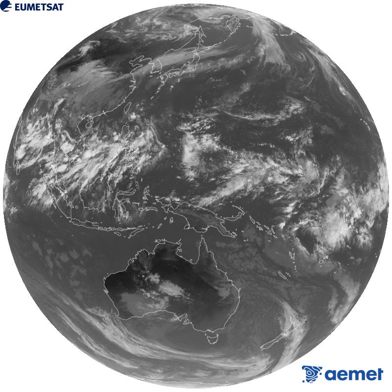 Imatge global del canal infraroig (longitud d'ona 10.4 �m) del sat�l�lit geoestacionari japon�s Himawari-9. Les hores indicades es refereixen a la pen�nsula (una hora menys a les Illes Can�ries).&nbsp;dijous, 10 de setembre  2026 08:00
