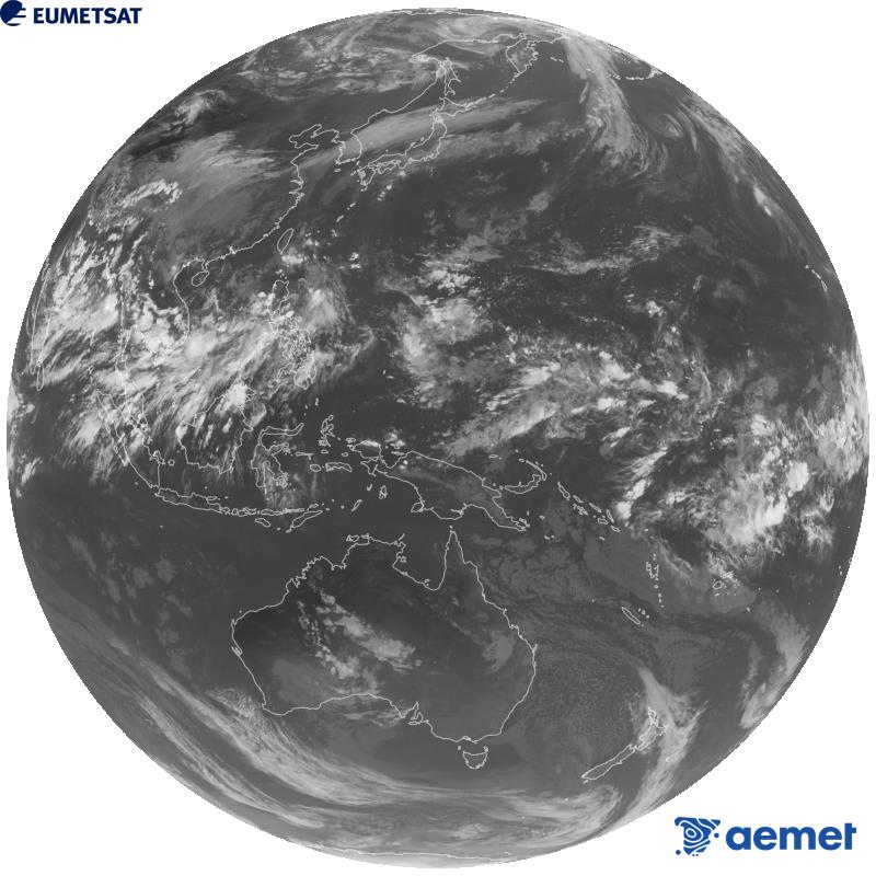 Imatge global del canal infraroig (longitud d'ona 10.4 �m) del sat�l�lit geoestacionari japon�s Himawari-9. Les hores indicades es refereixen a la pen�nsula (una hora menys a les Illes Can�ries).&nbsp;dijous, 10 de setembre  2026 11:00