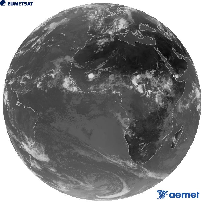 Imagen global del canal infrarrojo (longitud de onda 10.5 �m) del sat�lite geoestacionario europeo Meteosat-12, perteneciente a la tercera generaci�n de sat�lites Meteosat. Las horas indicadas se refieren a la pen�nsula (una hora menos en las Islas Canarias).&nbsp;jueves, 10 septiembre 2026 a las 11:00