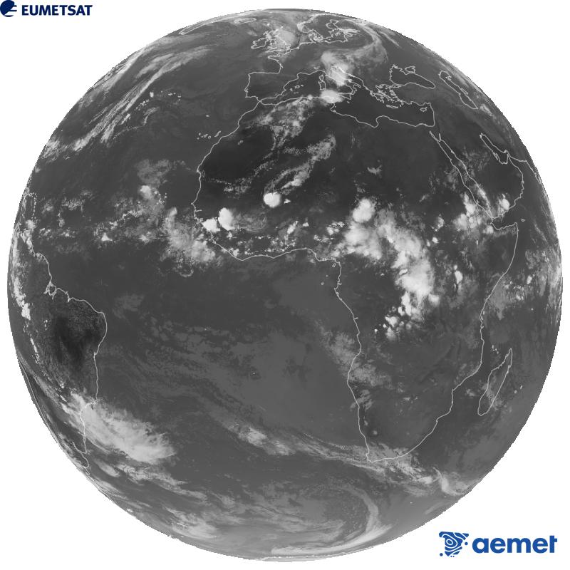Imagen global del canal infrarrojo (longitud de onda 10.5 �m) del sat�lite geoestacionario europeo Meteosat-12, perteneciente a la tercera generaci�n de sat�lites Meteosat. Las horas indicadas se refieren a la pen�nsula (una hora menos en las Islas Canarias).&nbsp;jueves, 10 septiembre 2026 a las 20:00