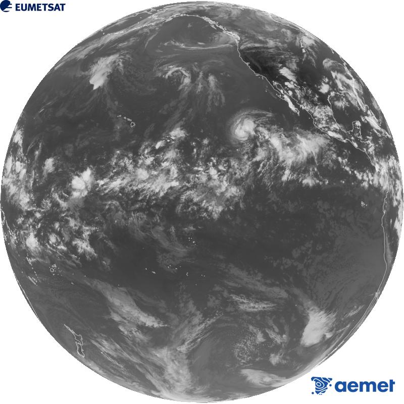 Imatge global del canal infraroig (longitud d'ona 10.3 �m) del sat�l�lit estatunidenc GOES-18. Les hores indicades es refereixen a la pen�nsula (una hora menys a les Illes Can�ries).&nbsp;dissabte, 12 de setembre  2026 02:00