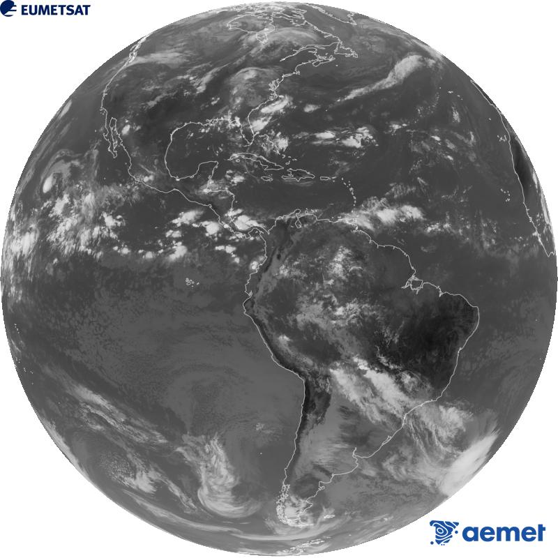 Imatge global del canal infraroig (longitud d'ona 10.3 �m) del sat�l�lit geoestacionari estatunidenc GOES-19. Les hores indicades es refereixen a la pen�nsula (una hora menys a les Illes Can�ries).&nbsp;dissabte, 12 de setembre  2026 17:00