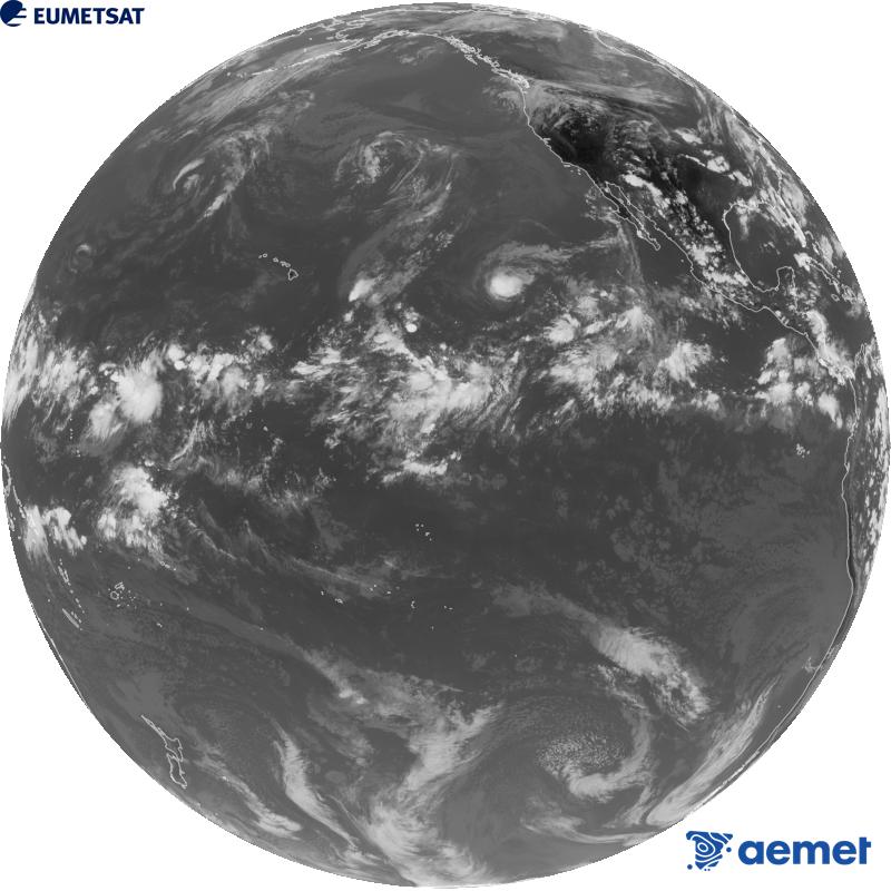 Imatge global del canal infraroig (longitud d'ona 10.3 �m) del sat�l�lit estatunidenc GOES-18. Les hores indicades es refereixen a la pen�nsula (una hora menys a les Illes Can�ries).&nbsp;dissabte, 12 de setembre  2026 23:00