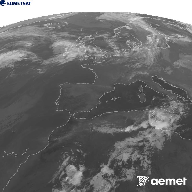 Esta imagen se genera utilizando informaci�n del canal Infrarrojo 10.5 �m del sat�lite METEOSAT-12, perteneciente a la tercera generaci�n de sat�lites Meteosat (MTG). Para que la imagen se asemeje m�s a la percepci�n del ojo humano, la escala de grises est� invertida. Las horas indicadas se refieren a la pen�nsula (una hora menos en las Islas Canarias).&nbsp;domingo, 13 septiembre 2026 a las 00:00