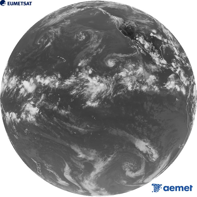 Imatge global del canal infraroig (longitud d'ona 10.3 �m) del sat�l�lit estatunidenc GOES-18. Les hores indicades es refereixen a la pen�nsula (una hora menys a les Illes Can�ries).&nbsp;diumenge, 13 de setembre  2026 02:00