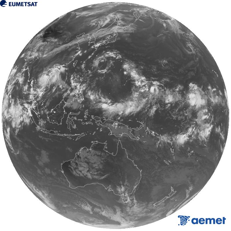 Imatge global del canal infraroig (longitud d'ona 10.4 �m) del sat�l�lit geoestacionari japon�s Himawari-9. Les hores indicades es refereixen a la pen�nsula (una hora menys a les Illes Can�ries).&nbsp;diumenge, 13 de setembre  2026 11:00