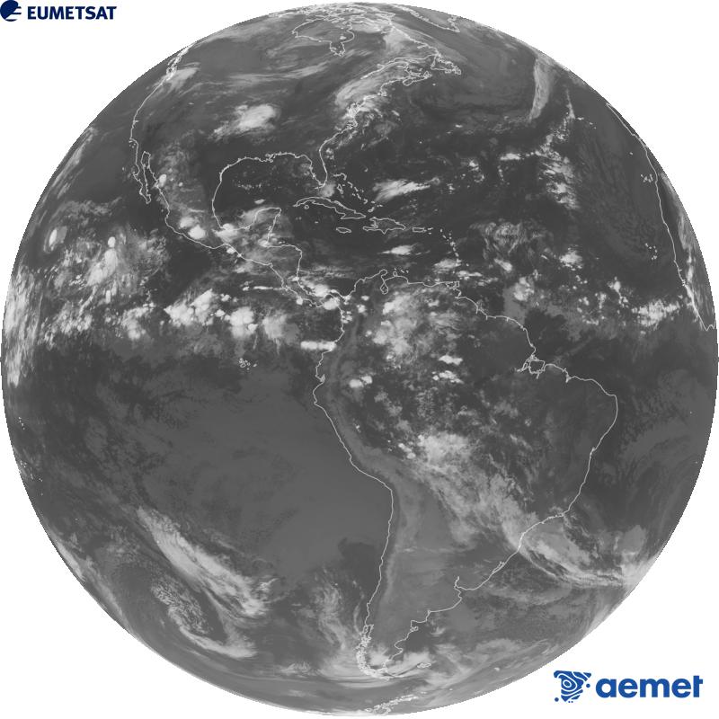 Imatge global del canal infraroig (longitud d'ona 10.3 �m) del sat�l�lit geoestacionari estatunidenc GOES-19. Les hores indicades es refereixen a la pen�nsula (una hora menys a les Illes Can�ries).&nbsp;diumenge, 13 de setembre  2026 11:00