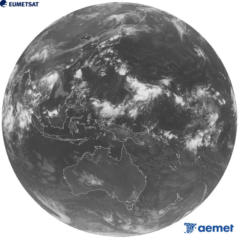 Imatge global del canal infraroig (longitud d'ona 10.4 �m) del sat�l�lit geoestacionari japon�s Himawari-9. Les hores indicades es refereixen a la pen�nsula (una hora menys a les Illes Can�ries).&nbsp;diumenge, 13 de setembre  2026 23:00
