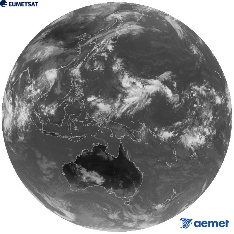 Imatge global del canal infraroig (longitud d'ona 10.4 �m) del sat�l�lit geoestacionari japon�s Himawari-9. Les hores indicades es refereixen a la pen�nsula (una hora menys a les Illes Can�ries).&nbsp;dilluns, 14 de setembre  2026 05:00