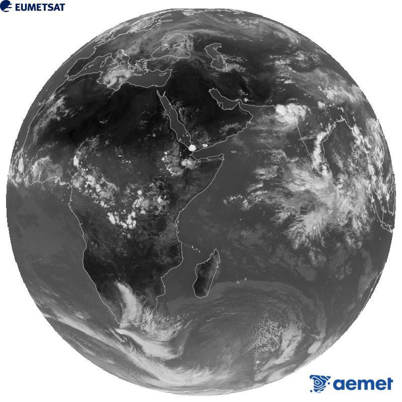 Imatge global del canal infraroig (longitud d'ona 10.8 �m) del sat�l�lit geoestacionari europeu Meteosat-9, pertanyent a la segona generaci� de sat�l�lits Meteosat. Les hores indicades es refereixen a la pen�nsula (una hora menys a les Illes Can�ries).&nbsp;dilluns, 14 de setembre  2026 14:00