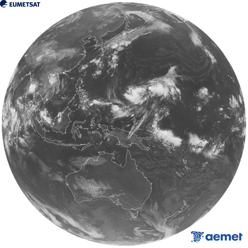 Imaxe global da canle infravermella (lonxitude de onda 10.4 �m) do sat�lite xeoestacionario xapon�s Himawari-9. As horas indicadas ref�rense � pen�nsula (unha hora menos nas Illas Canarias).&nbsp;luns, 14 setembro  2026 23:00