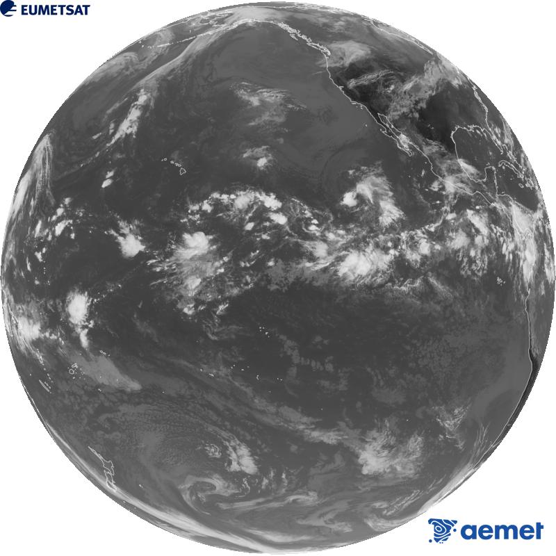 Imagen global del canal infrarrojo (longitud de onda 10.3 �m) del sat�lite estadounidense GOES-18. Las horas indicadas se refieren a la pen�nsula (una hora menos en las Islas Canarias).&nbsp;martes, 15 septiembre 2026 a las 20:00