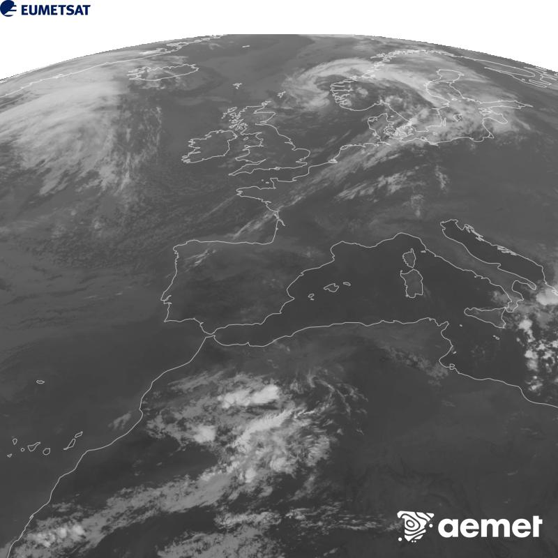 Aquesta imatge es genera utilitzant informaci� del canal Infraroig 10.5 �m del sat�l�lit METEOSAT-12, pertanyent a la tercera generaci� de sat�l�lits Meteosat (MTG). Perqu� la imatge s'assembli m�s a la percepci� de l'ull hum�, l'escala de grises est� invertida. Les hores indicades es refereixen a la pen�nsula (una hora menys a les Illes Can�ries).&nbsp;dimarts, 15 de setembre  2026 22:00