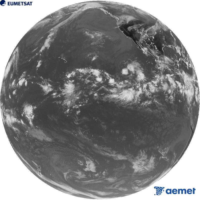 Imagen global del canal infrarrojo (longitud de onda 10.3 �m) del sat�lite estadounidense GOES-18. Las horas indicadas se refieren a la pen�nsula (una hora menos en las Islas Canarias).&nbsp;martes, 15 septiembre 2026 a las 23:00