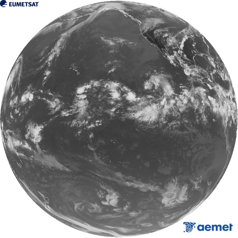 Imagen global del canal infrarrojo (longitud de onda 10.3 �m) del sat�lite estadounidense GOES-18. Las horas indicadas se refieren a la pen�nsula (una hora menos en las Islas Canarias).&nbsp;mi�rcoles, 16 septiembre 2026 a las 02:00