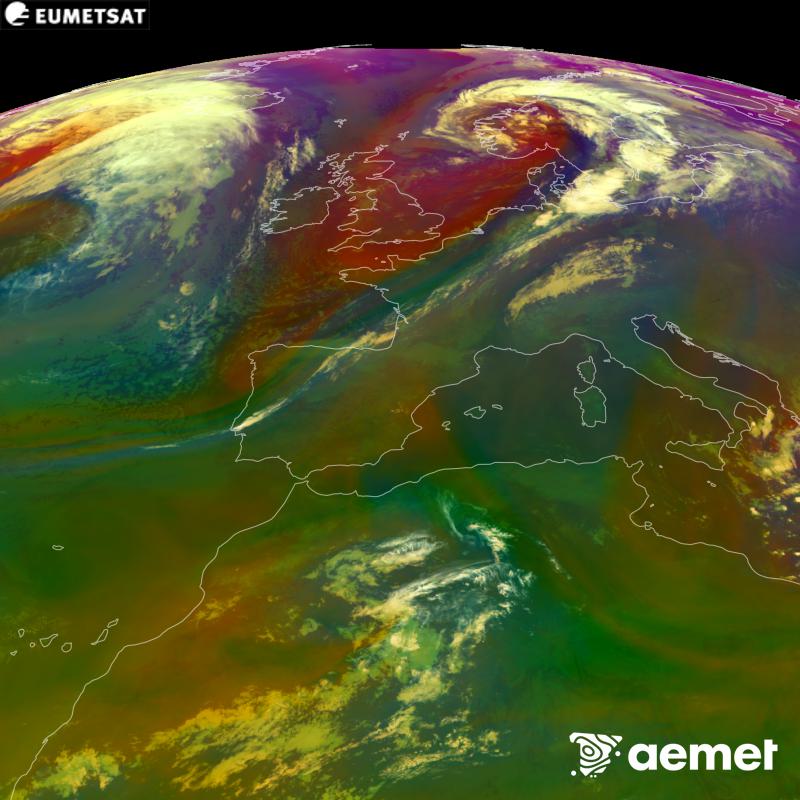 Aquesta imatge RGB es genera utilitzant informaci� de canals infrarojos i de vapor d'aigua del sat�l�lit METEOSAT-12, pertanyent a la tercera generaci� de sat�l�lits Meteosat (MTG). Ens dona una idea de les caracter�stiques de les masses d'aire. Les hores indicades es refereixen a la pen�nsula (una hora menys a les Illes Can�ries).&nbsp;dimecres, 16 de setembre  2026 03:00