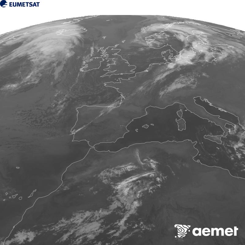 Aquesta imatge es genera utilitzant informaci� del canal Infraroig 10.5 �m del sat�l�lit METEOSAT-12, pertanyent a la tercera generaci� de sat�l�lits Meteosat (MTG). Perqu� la imatge s'assembli m�s a la percepci� de l'ull hum�, l'escala de grises est� invertida. Les hores indicades es refereixen a la pen�nsula (una hora menys a les Illes Can�ries).&nbsp;dimecres, 16 de setembre  2026 04:00