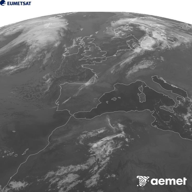 Aquesta imatge es genera utilitzant informaci� del canal Infraroig 10.5 �m del sat�l�lit METEOSAT-12, pertanyent a la tercera generaci� de sat�l�lits Meteosat (MTG). Perqu� la imatge s'assembli m�s a la percepci� de l'ull hum�, l'escala de grises est� invertida. Les hores indicades es refereixen a la pen�nsula (una hora menys a les Illes Can�ries).&nbsp;dimecres, 16 de setembre  2026 05:00