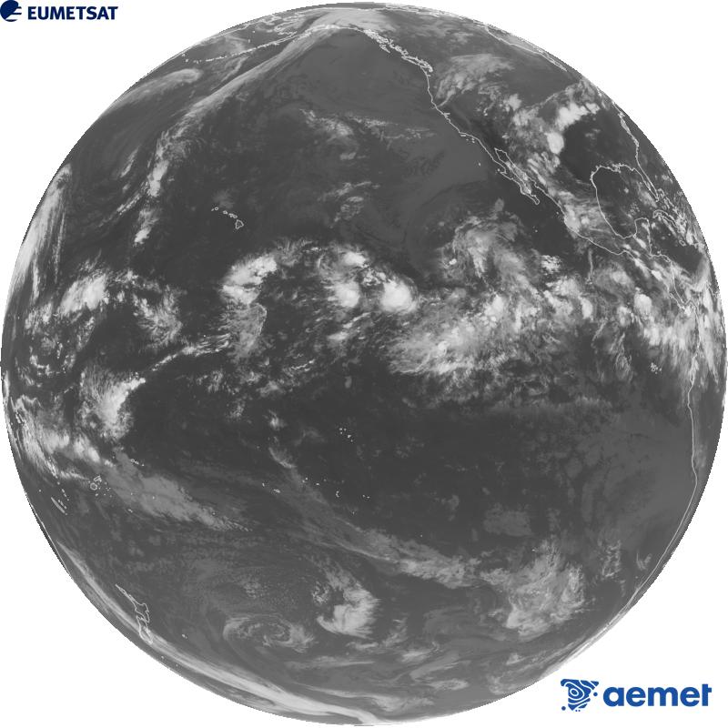 Imagen global del canal infrarrojo (longitud de onda 10.3 �m) del sat�lite estadounidense GOES-18. Las horas indicadas se refieren a la pen�nsula (una hora menos en las Islas Canarias).&nbsp;mi�rcoles, 16 septiembre 2026 a las 05:00