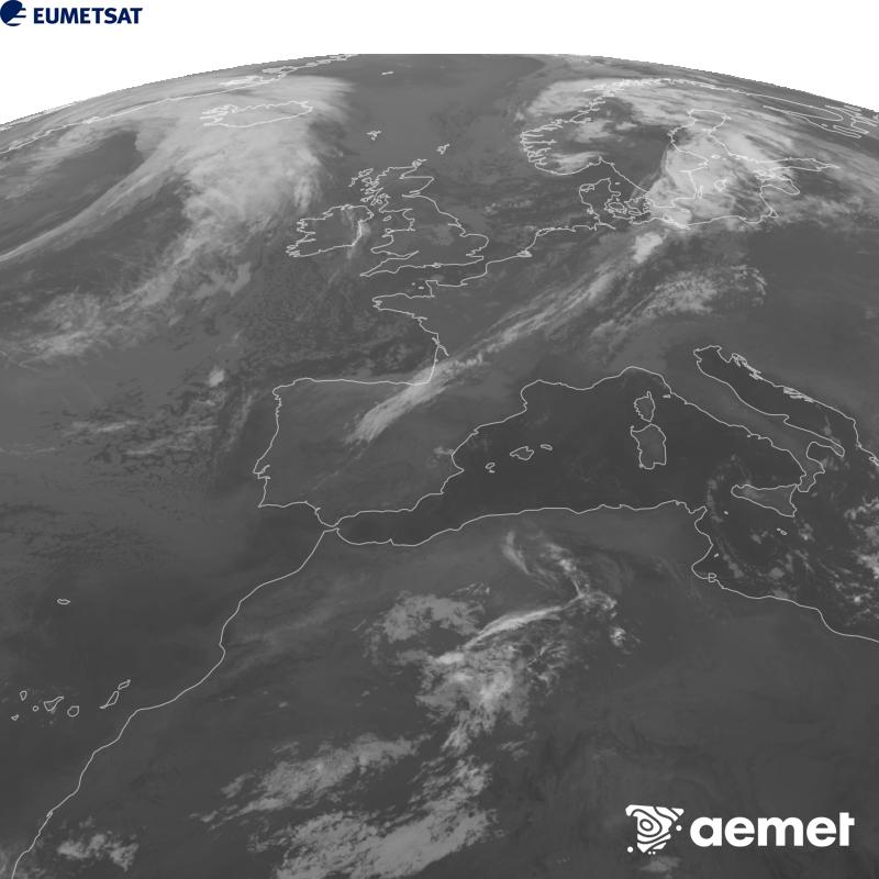 Aquesta imatge es genera utilitzant informaci� del canal Infraroig 10.5 �m del sat�l�lit METEOSAT-12, pertanyent a la tercera generaci� de sat�l�lits Meteosat (MTG). Perqu� la imatge s'assembli m�s a la percepci� de l'ull hum�, l'escala de grises est� invertida. Les hores indicades es refereixen a la pen�nsula (una hora menys a les Illes Can�ries).&nbsp;dimecres, 16 de setembre  2026 08:00