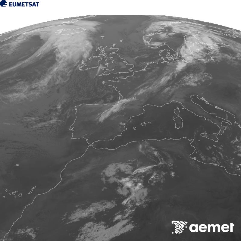 Aquesta imatge es genera utilitzant informaci� del canal Infraroig 10.5 �m del sat�l�lit METEOSAT-12, pertanyent a la tercera generaci� de sat�l�lits Meteosat (MTG). Perqu� la imatge s'assembli m�s a la percepci� de l'ull hum�, l'escala de grises est� invertida. Les hores indicades es refereixen a la pen�nsula (una hora menys a les Illes Can�ries).&nbsp;dimecres, 16 de setembre  2026 09:00